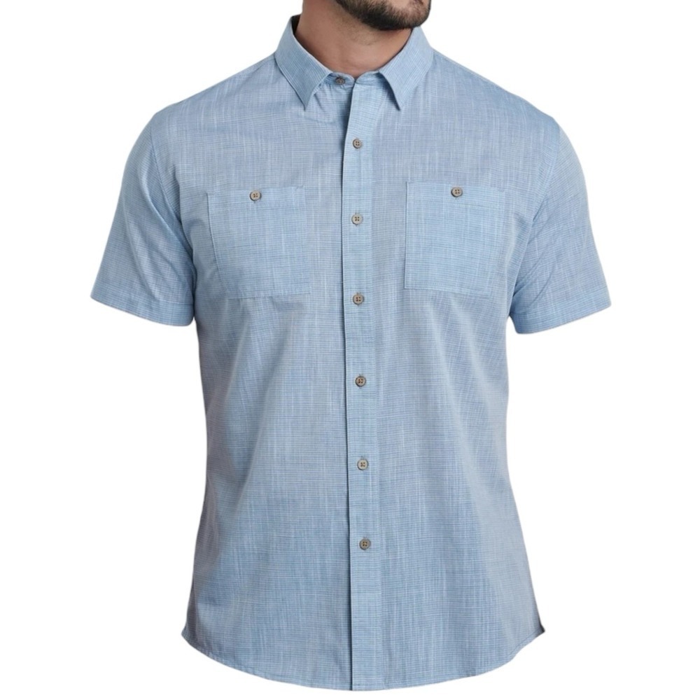 Kuhl Karib Stripe Short Sleeve Shirt Men Size Small Horizon Blue